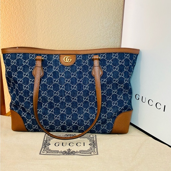 NWT! GUCCI Medium Ophidia Organic GG Jacquard Denim Tote - Picture 7 of 15